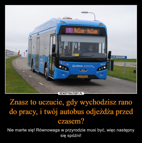 Znasz to uczucie, gdy wychodzisz rano do pracy, i twój autobus odjeżdża przed czasem? – Nie martw się! Równowaga w przyrodzie musi być, więc następny się spóźni! 100000DaO0Ballum-HollumARRIVA provincie fryslinprovinsje fryslinVDL23-BHX-53019PX DE PIRAAT