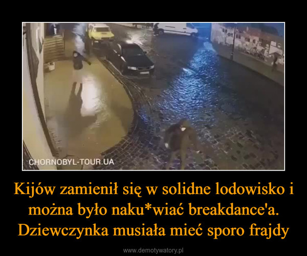 Kijów zamienił się w solidne lodowisko i można było naku*wiać breakdance'a. Dziewczynka musiała mieć sporo frajdy –  