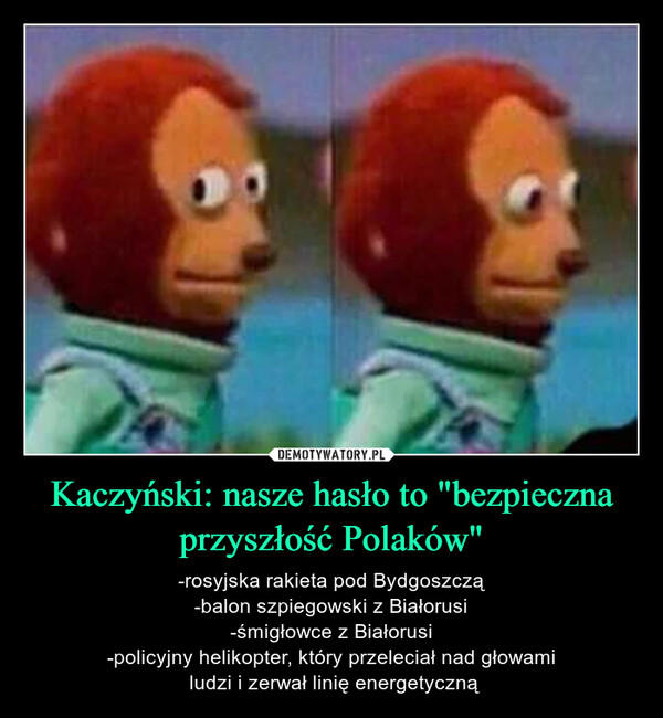 Kaczyński: nasze hasło to "bezpieczna przyszłość Polaków" – -rosyjska rakieta pod Bydgoszczą-balon szpiegowski z Białorusi-śmigłowce z Białorusi-policyjny helikopter, który przeleciał nad głowami ludzi i zerwał linię energetyczną 