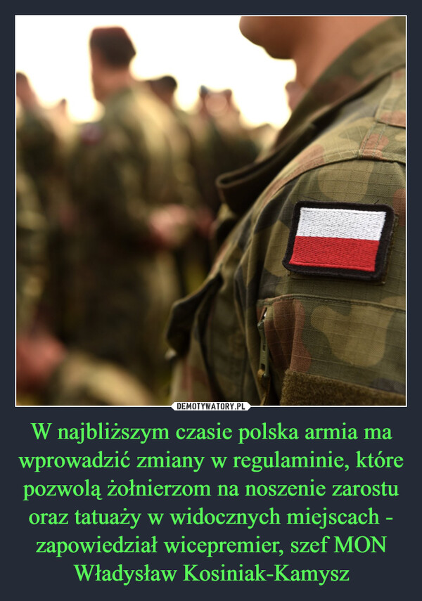 W najbliższym czasie polska armia ma wprowadzić zmiany w regulaminie, które pozwolą żołnierzom na noszenie zarostu oraz tatuaży w widocznych miejscach - zapowiedział wicepremier, szef MON Władysław Kosiniak-Kamysz –  