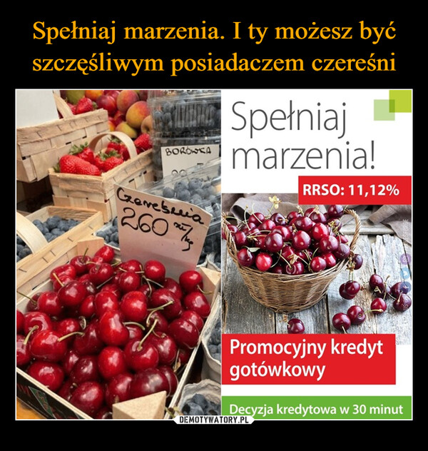  –  BOROWKASpełniajmarzenia!RRSO: 11,12%Czereśnia260Promocyjny kredytgotówkowyDecyzja kredytowa w 30 minut