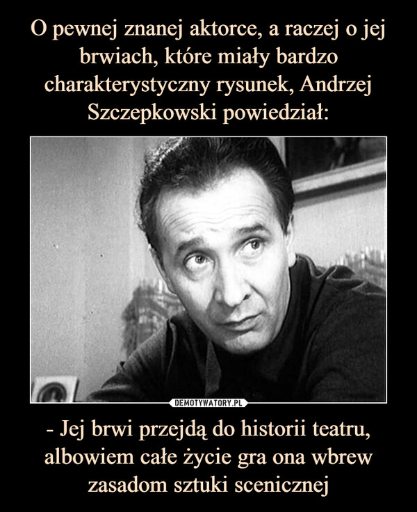 - Jej brwi przejdą do historii teatru, albowiem całe życie gra ona wbrew zasadom sztuki scenicznej –  