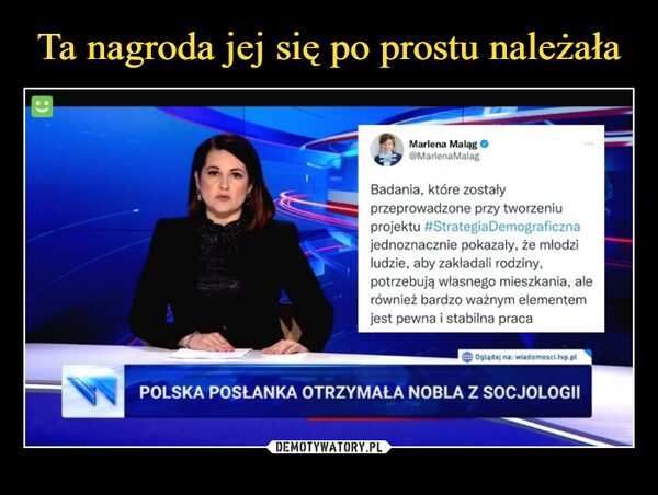  –  POLSKA POSŁANKA OTRZYMAŁA NOBLA Z SOCJOLOGII