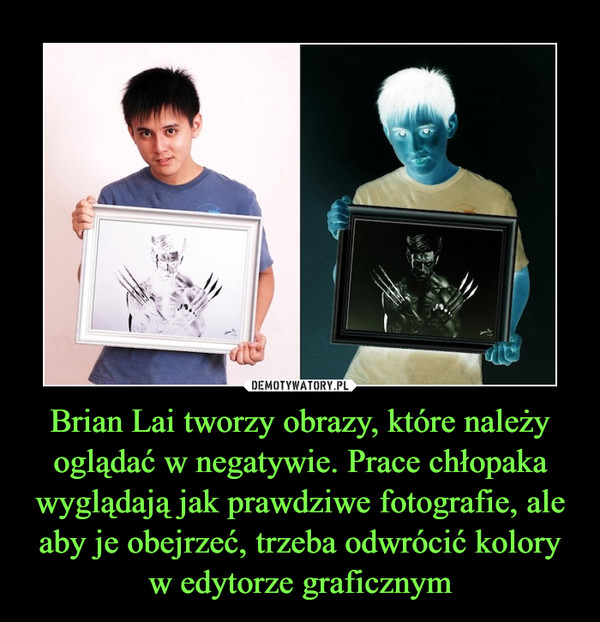 Brian Lai tworzy obrazy, które należy oglądać w negatywie. Prace chłopaka wyglądają jak prawdziwe fotografie, ale aby je obejrzeć, trzeba odwrócić kolory w edytorze graficznym –  