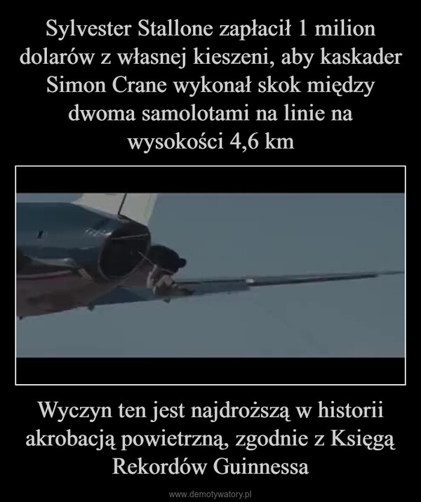 Wyczyn ten jest najdroższą w historii akrobacją powietrzną, zgodnie z Księgą Rekordów Guinnessa –  