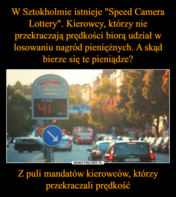 Z puli mandatów kierowców, którzy przekraczali prędkość –  HASTIGHETSLOTTERIETOU KORKR/K