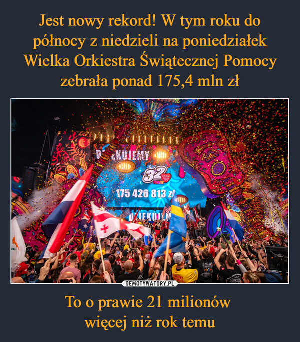 To o prawie 21 milionów więcej niż rok temu –  613+PR¿KUJEMY Dwielka orkiestraświątecznejpomocy175 426 813 zDZIEKUIENFROPOKOJOWYTUTA WSLYS GRACAlad in