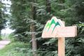 Ein Schild des Nationalpark Schwarzwald am Rande der B500, an einem Abzweig zu einem Feldweg. Die Straße durchfährt den Nationalpark an mehreren Stellen.