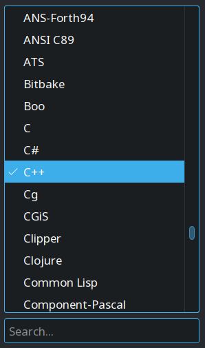 Screenshot of Kate syntax chooser