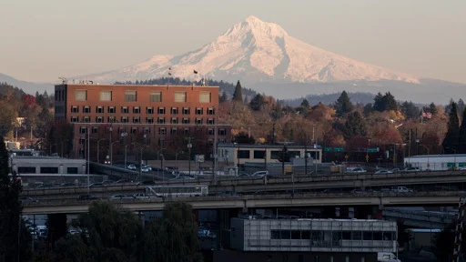 Mt. Hood in the background of Portland