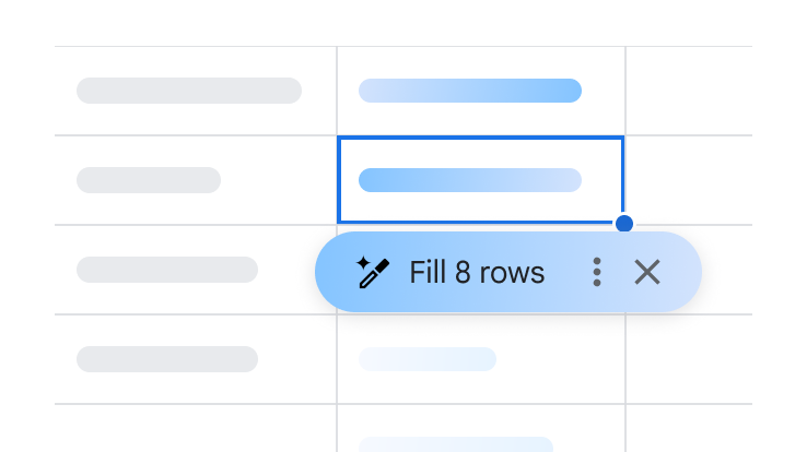 Gemini geeft een suggestie om 8 rijen te vullen in Spreadsheets