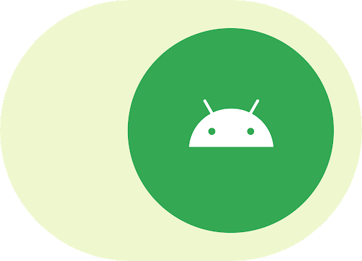 Android-logotypen placerad i användargränssnittet för aktivera/inaktivera.