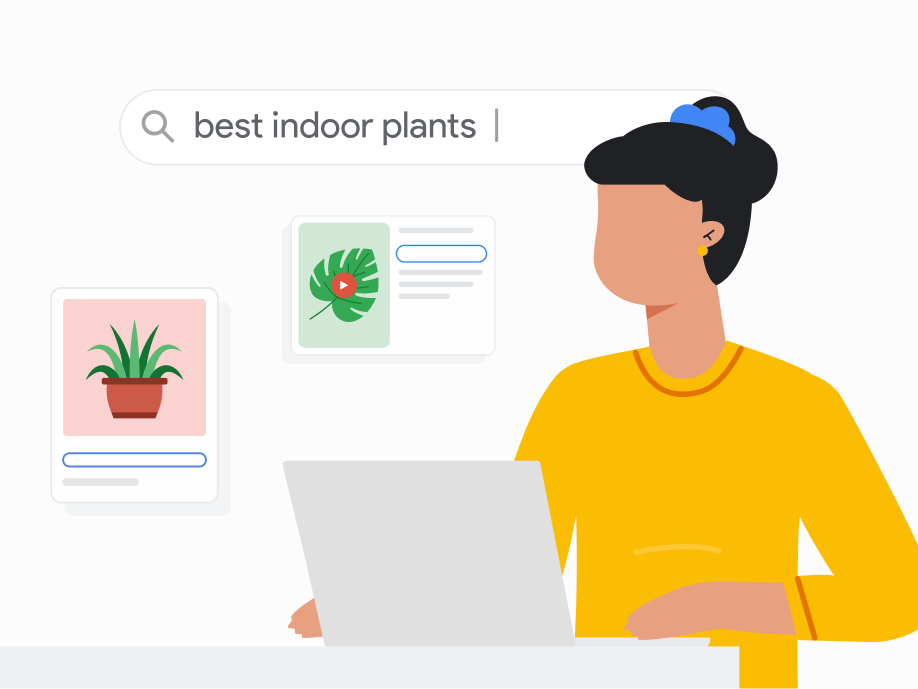 Illustration of a person searching for best indoor plants on Google