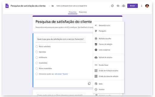 Uma pesquisa sendo criada com os Formulários Google.