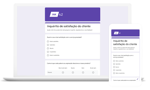 Portátil e telemóvel com a interface do Google Forms.