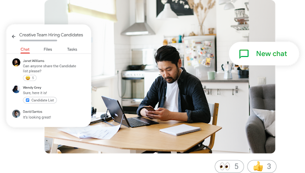 Man using Google chat on mobile device 