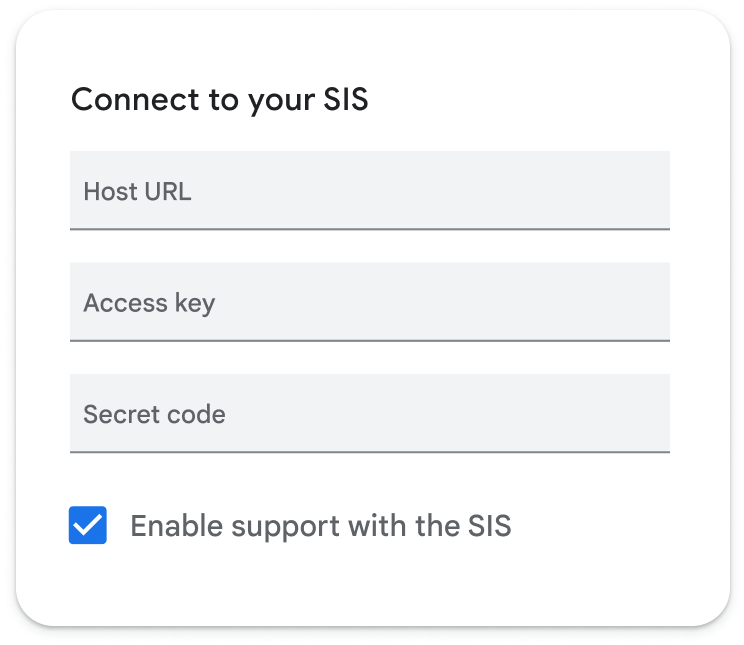 A screenshot that shows the fields required to connect a School Information System.