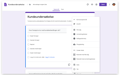 En undersøkelse som lages ved hjelp av Google Skjemaer.