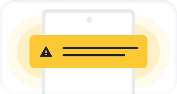 Ilustración de un teléfono móvil con un mensaje de advertencia 