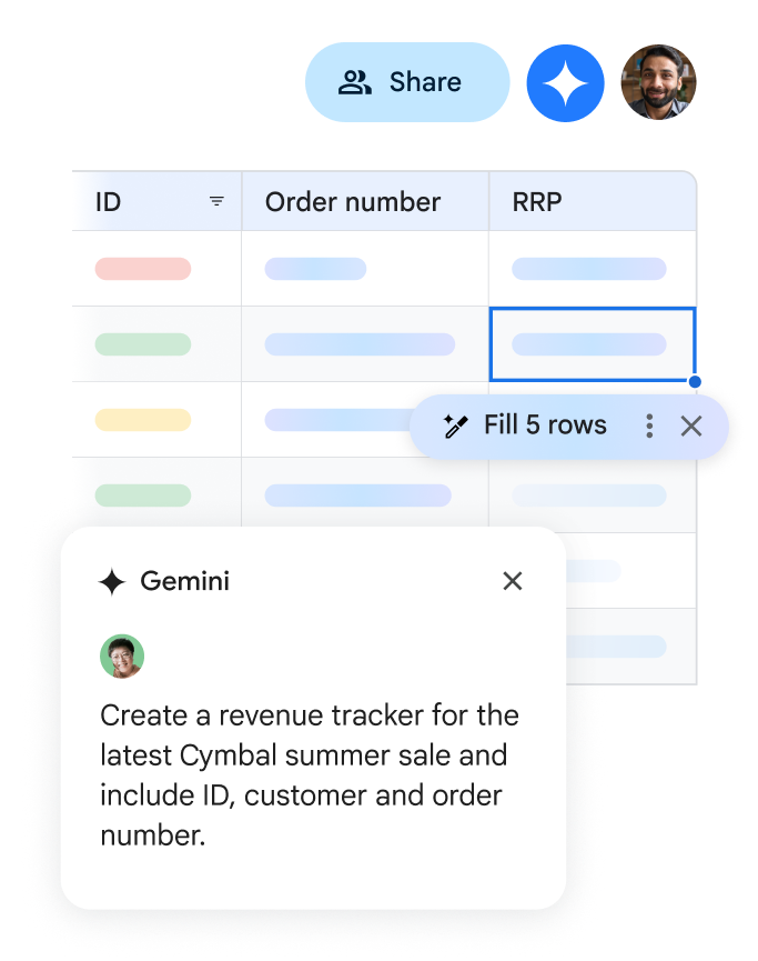 Gemini 版 Google 試算表可協助製作業務收益追蹤表。