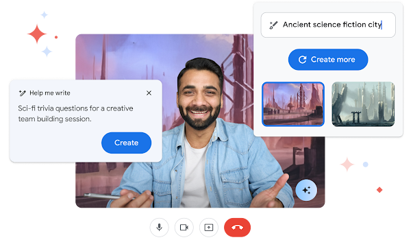 Una persona en una llamada de Meet genera un fondo con IA. 