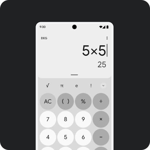 A monochrome Android screen showing the Calculator app.