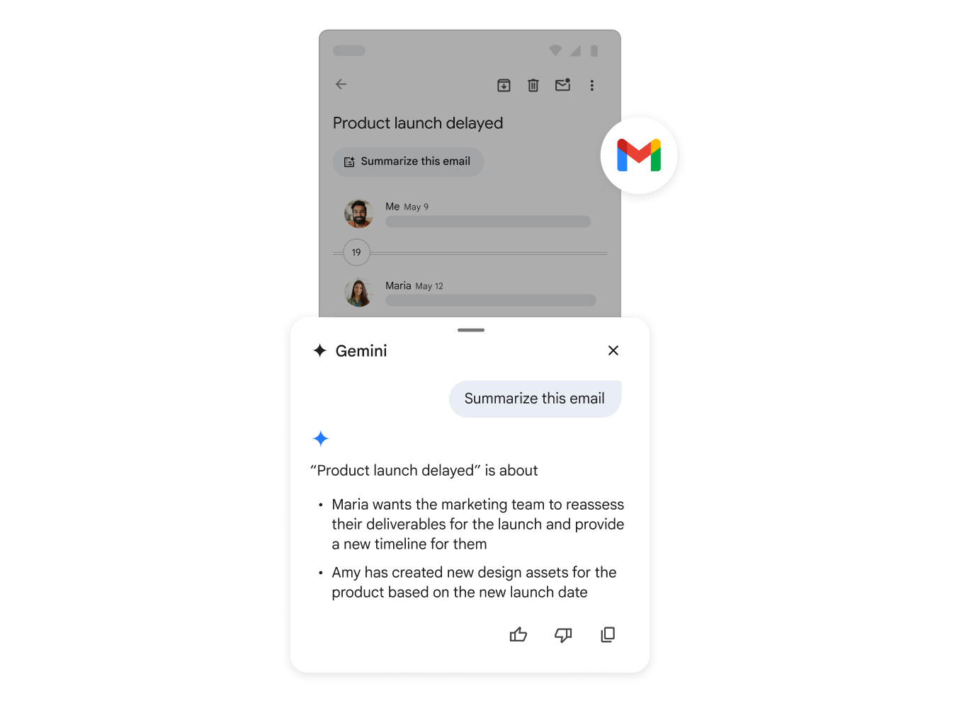 Gemini auttaa käyttäjää tekemään yhteenvedon sähköpostista.