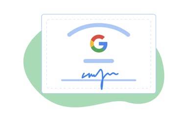 Et illustreret certifikat med Googles G-logo på.