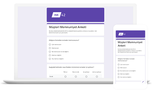 Google Formlar arayüzünü gösteren dizüstü bilgisayar ve telefon.