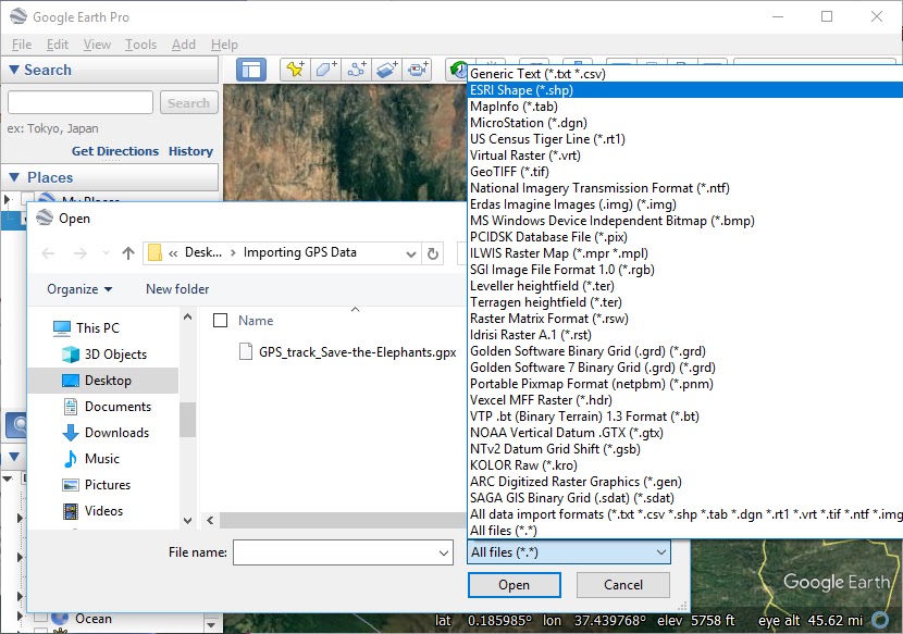 For the file type, select ESRI Shapefile or another format if needed.