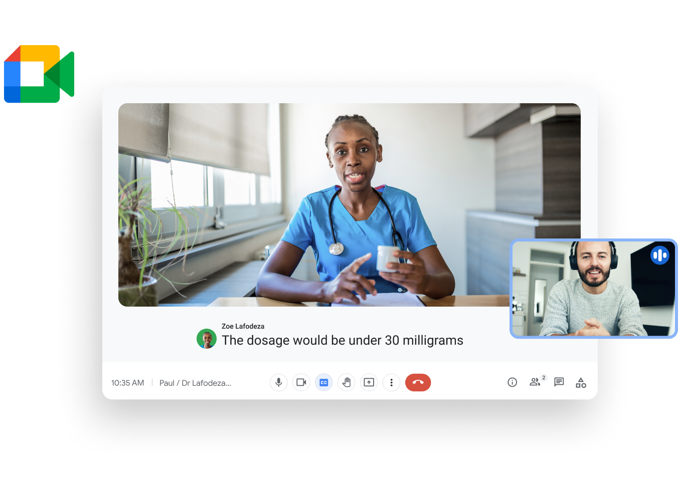 Gráfico ilustrativo do Workspace: um médico partilha informações atualizadas com um doente numa videochamada