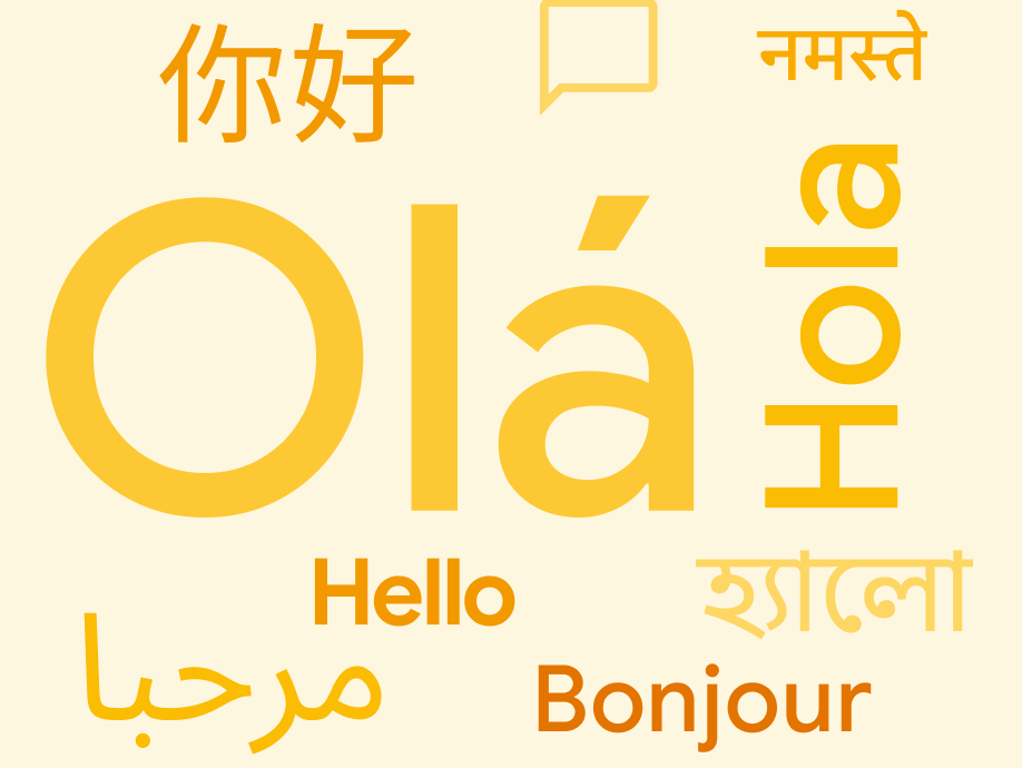 A collage of greetings in multiple languages