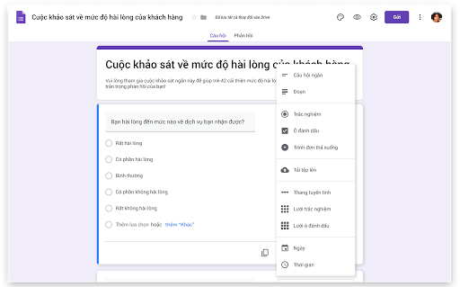 Bản khảo sát tạo bằng Google Biểu mẫu.