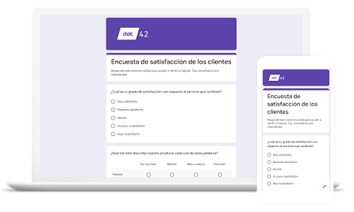 Una laptop y un teléfono en los que se muestra la interfaz de Formularios de Google.