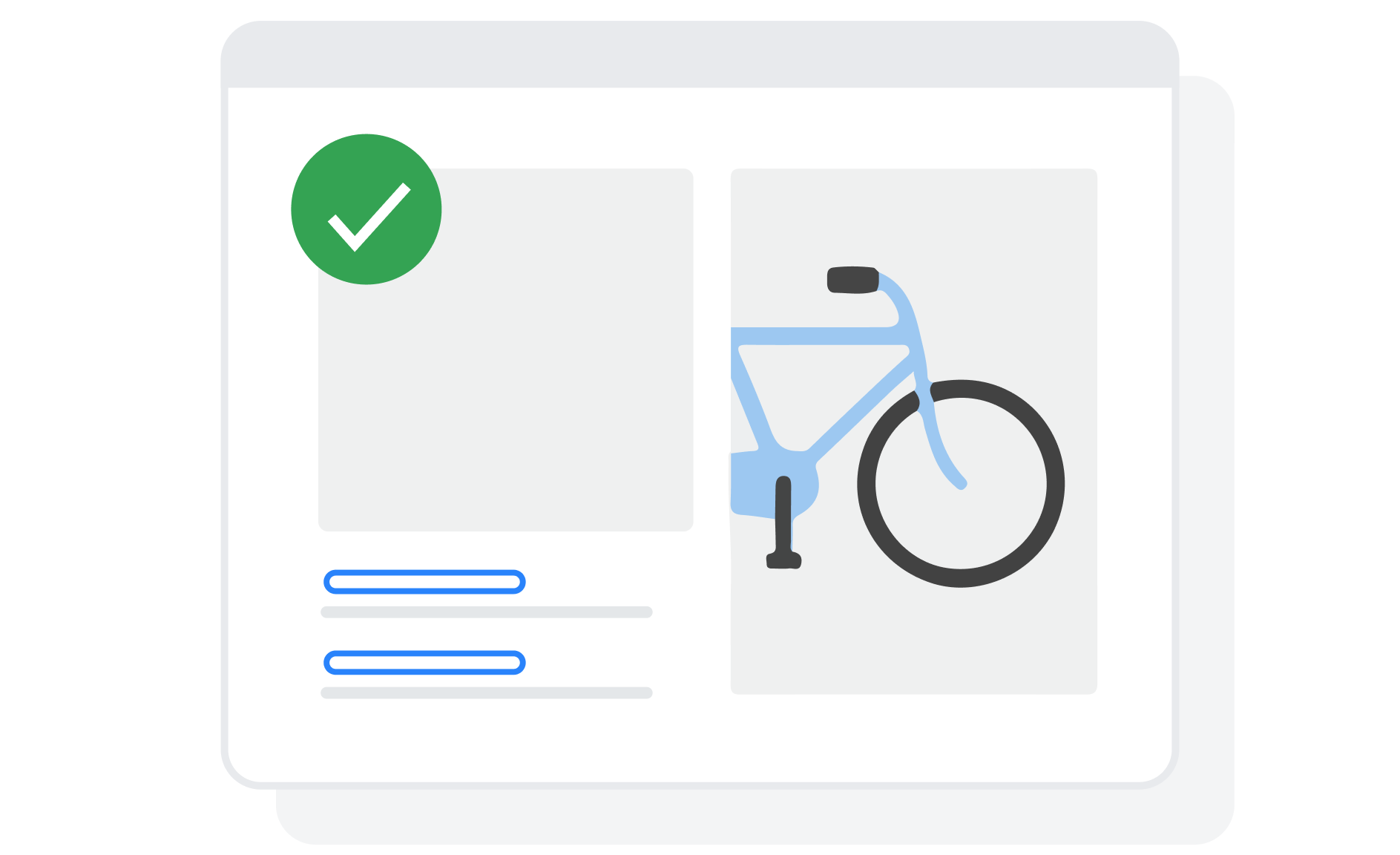 Search result with image of bicycle and green check mark indicating good usability