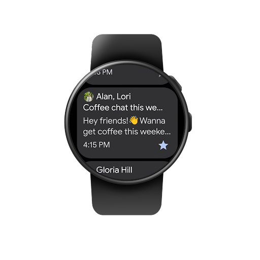 Bruk av en Wear OS-smartklokke for å bla gjennom en Gmail-innboks, lese en e-post og så merke e-posten som favoritt.