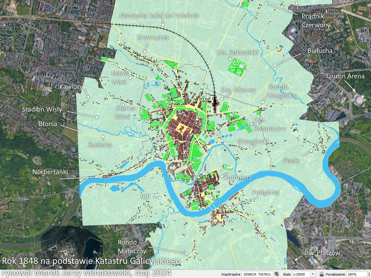 Kraków w roku 1848 na podstawie map Katastru Galicyjskiego