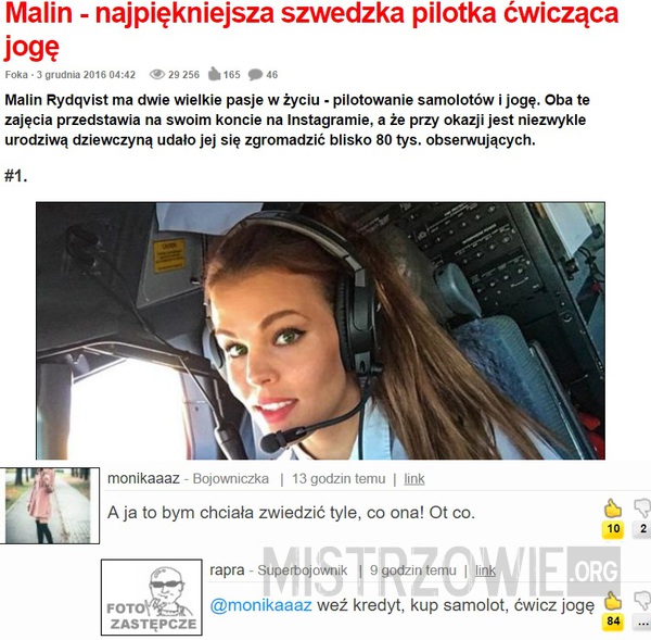 Malin - najpiękniejsza szwedzka pilotka ćwicząca jogę –  