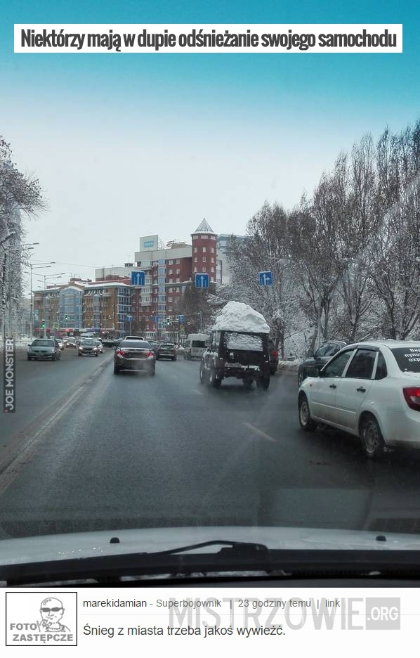 Niektórzy mają w dupie odśnieżanie swojego samochodu –  