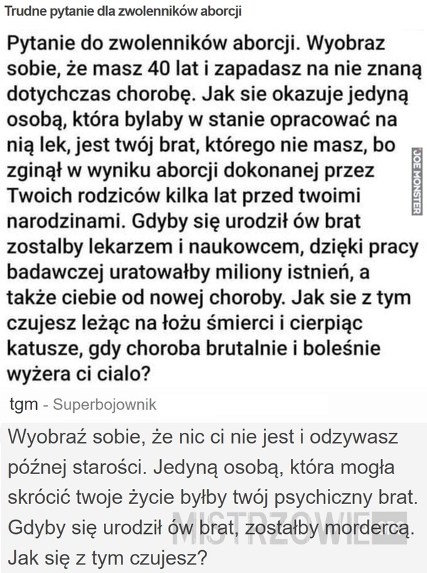 Trudne pytanie dla zwolenników aborcji –  