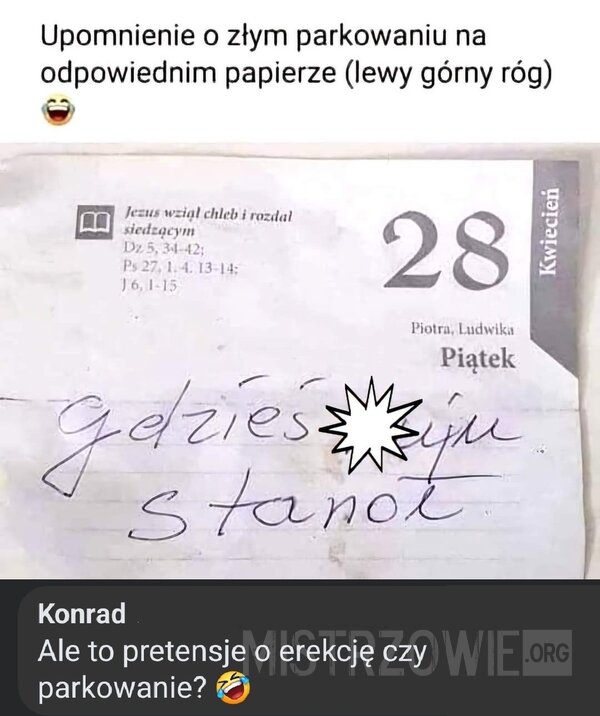 Upomnienie o złym parkowaniu –  