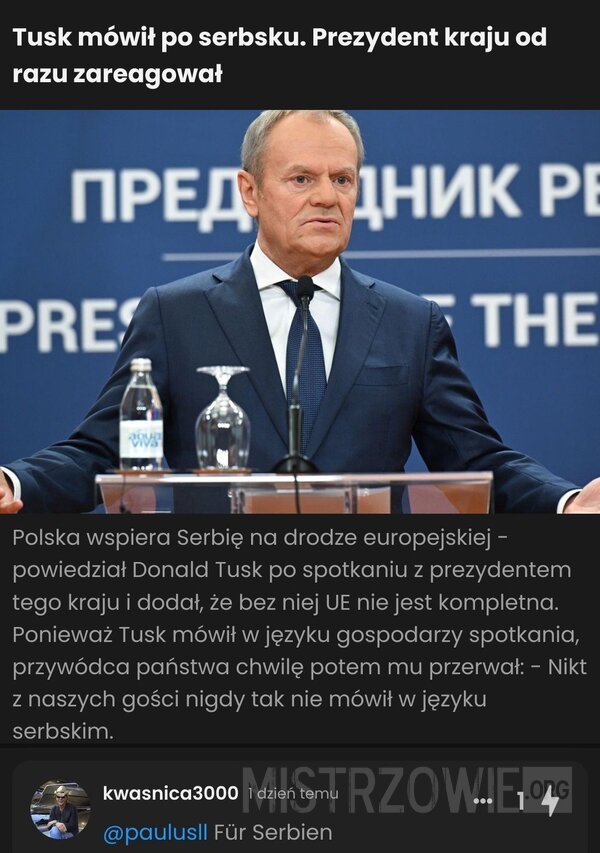 Tusk mówił po serbsku –  