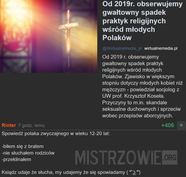 Gwałtowny spadek praktyk religijnych –  