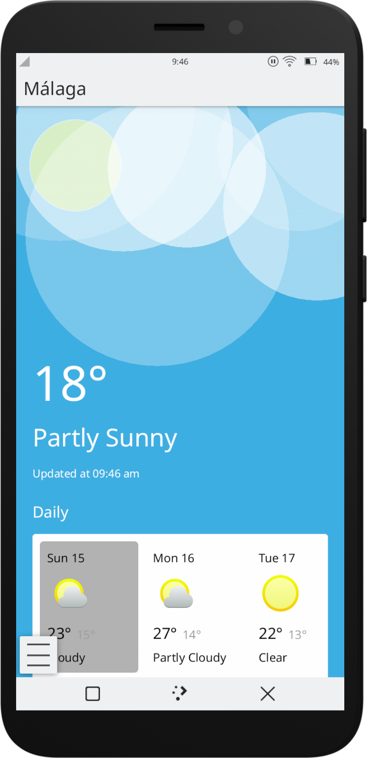 KWeather, weertoepassing van Plasma mobile