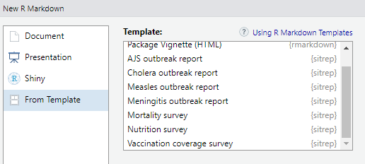 Available situation report RMarkdown templates