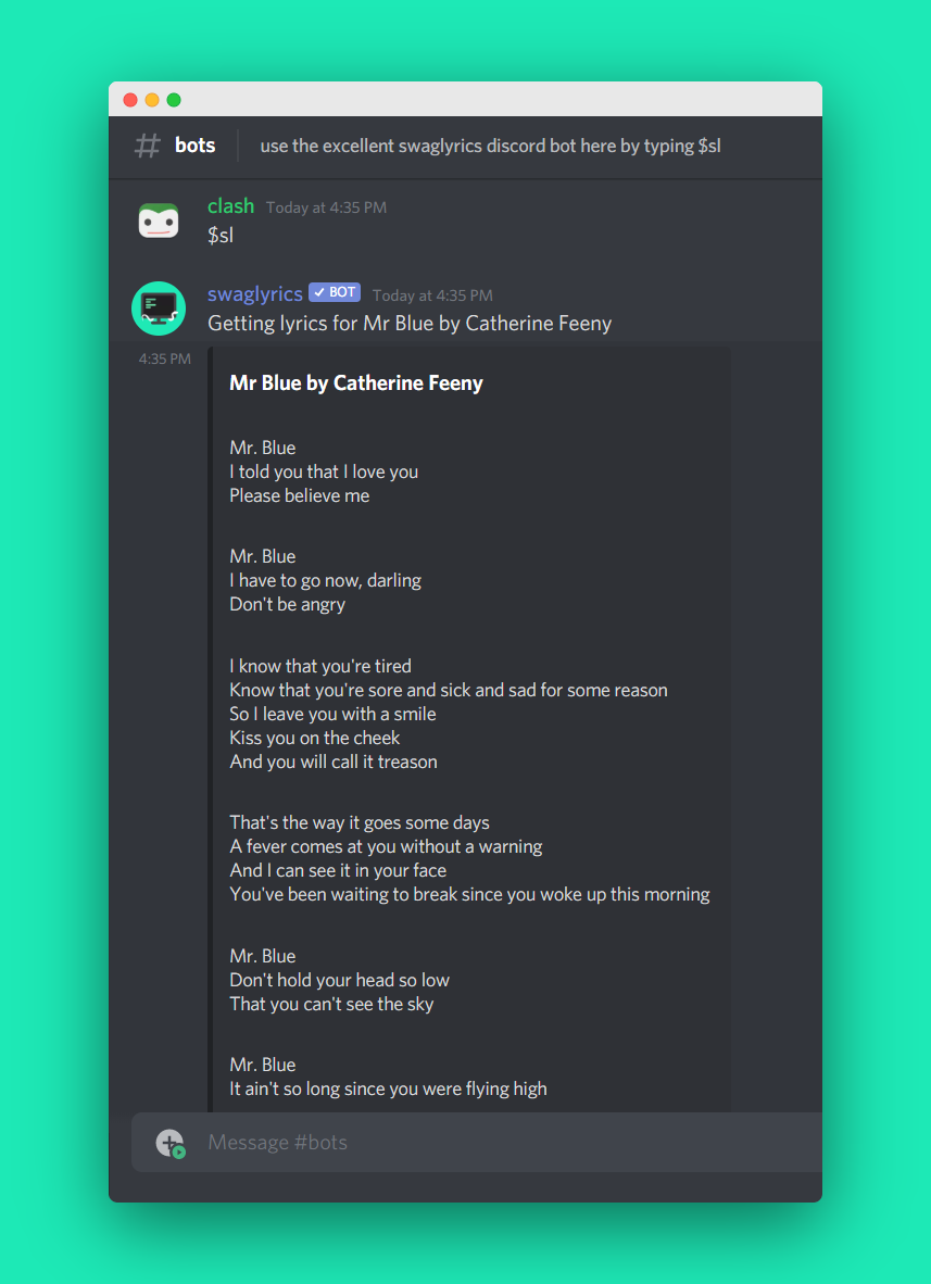 SwagLyrics Bot in action