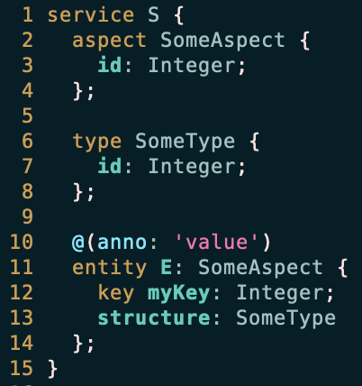 Screenshot of Neovim. A CDS file is opened and has proper syntax highlighting.