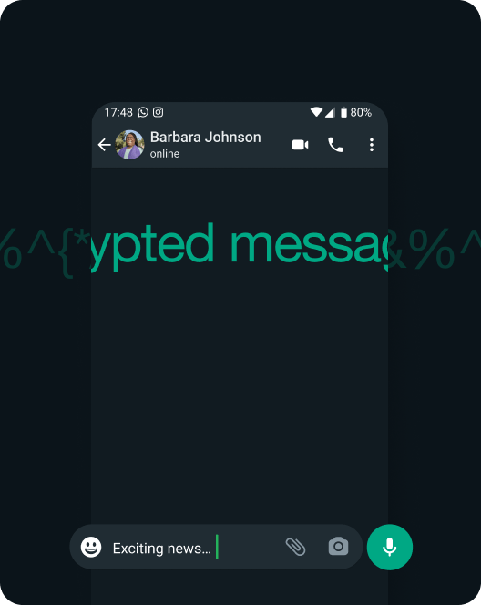 screenshot of whatsapp app showing end to end encryption of messages