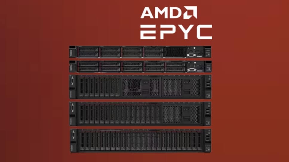 Serveurs rack ThinkSystem avec processeurs AMD EPYC.